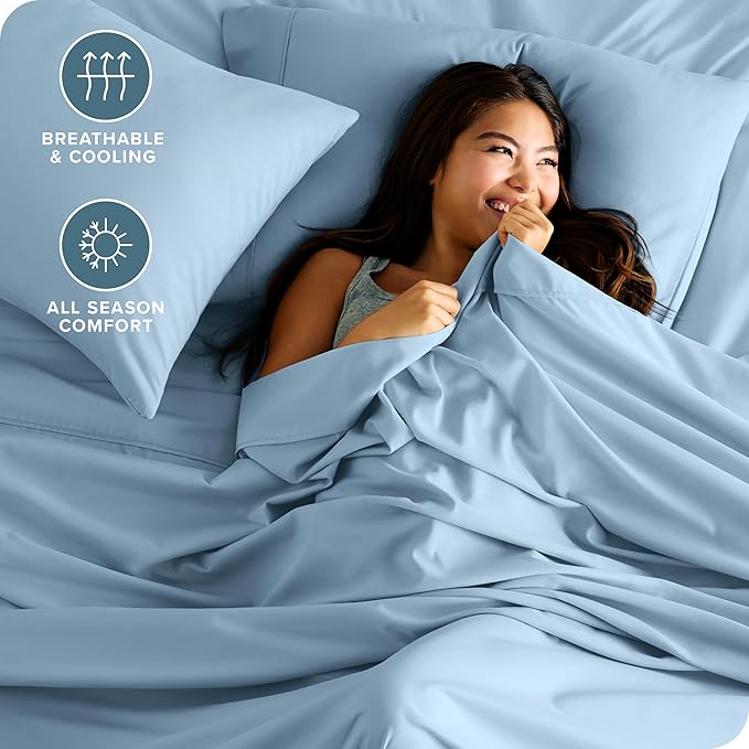 Bare Home California King Sheet Set - 1800 Ultra-Soft Microfiber Cal King Bed Sheets - Double Brushed - Deep Pockets - Easy Fit - 4 Piece Set - Bed Sheets (California King, Light Blue)