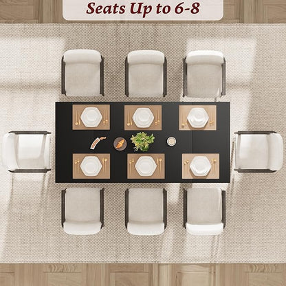 71" Large Dining Table for 6, Farmhouse Kitchen Table with Padded Top and Unique V-Shaped Feet, Rectangular Wooden Dining Table for 8 People for Home, Dining Room, Kitchen, Office, Black