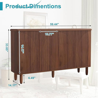 59.4" Sideboard Buffet Cabinet with Storage, Kitchen Buffet Storage Cabinet with Doors & Shelves, Modern Sideboard for Living Room, Kitchen, Hallway, Rustic Brown