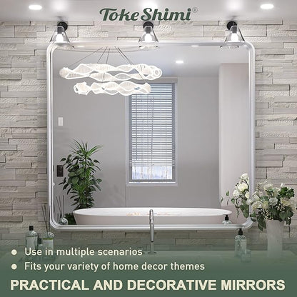 TokeShimi 36 x 36 Inch Wall Mirror Brushed Silver Bathroom Vanity Mirror with Metal Frame Aluminum Alloy Soft Rounded Corner for Modern Farmhouse Wall Decor 1”Deep (Horizontal/Vertical)