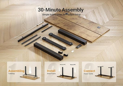 Seang Electric Standing Desk Adjustable Height, 48 x 24 Inch Sit Stand Desk with T-Shaped Frame, 3 Memory Presets & Cable Management for Home Office Computer Workstation, Black Frame/Rustic Brown Top