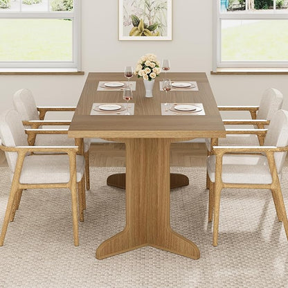 71" Large Dining Table for 6, Farmhouse Kitchen Table with Padded Top and Unique V-Shaped Feet, Rectangular Wooden Dining Table for 8 People for Home, Dining Room, Kitchen, Office,Natural