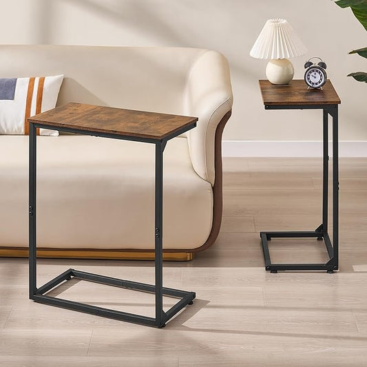 C Shape End Table, Large Surface Couch Table, C Table Sofa Side End Table, Side Table for Couch Slide Under, for Living Room, Bedroom, Home Office, Rustic Design, 21.7" D x 11.8"W x 26.4"H