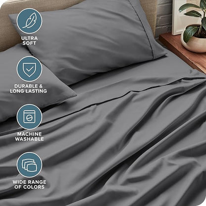 Bare Home Full Sheet Set - Luxury 1800 Ultra-Soft Microfiber Full Bed Sheets - Double Brushed - Deep Pockets - Easy Fit - 4 Piece Set - Bedding Sheets & Pillowcases (Full, Grey)