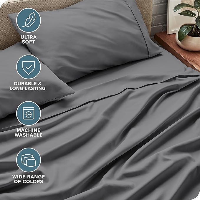 Bare Home RV Bunk Sheet Set - 1800 Ultra-Soft Microfiber - Double Brushed - Deep Pockets - Easy Fit - 3 Piece Set - Bed Sheets (RV Bunk (30x75), Grey)