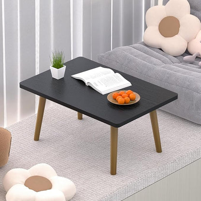 Small Coffee Table for Small Space, Low Table, Floor Table Desk for Sitting on The Floor, Storage Living Room Furniture, Tatami Tea Tables with Solid Wood Legs, Home Office, Farmhouse, Rectangle Black