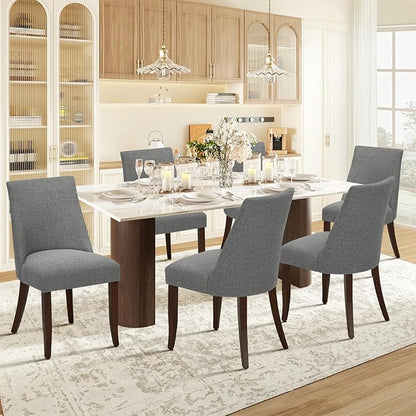 COLAMY Upholstered Dining Chairs Set of 6, Mid Century Modern Kitchen Chairs with Back, Farmhouse Fabric Side Dining Room Chairs with Wood Legs for Dining Room Restaurant, Light Grey