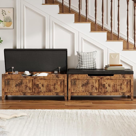 GAOMON Storage Bench, 39.4” Wooden Chest Storage Box with 2 Safety Hinges, Entryway Benches with Flip-Top, Large Trunk for Living Room, Bedroom, Easy Assembly