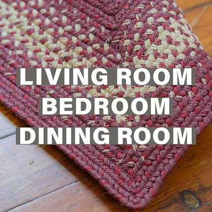 Autumn Maple Burgundy and Tan Braided Oval Rug, Jute, 4x6' - Rustic Primitive Decor for Entryway, Bedroom, Everywhere