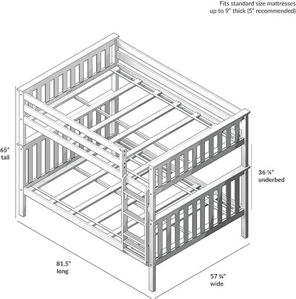 Max & Lily Full Over Full Bunk Bed with Ladder, Solid Wood Platform Bed Frame for Kids, 14" Safety Guardrails, Easy Assembly, No Box Spring Needed, Natural