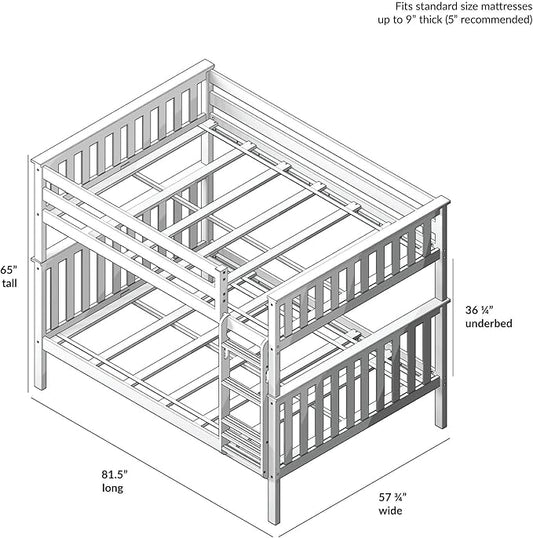 Max & Lily Full Over Full Bunk Bed with Ladder, Solid Wood Platform Bed Frame for Kids, 14" Safety Guardrails, Easy Assembly, No Box Spring Needed, Natural