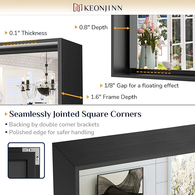 Keonjinn Black Bathroom Mirror 48 x 36 Inch, Large Rectangle Matte Black Vanity Mirrors, Square Corner, Metal Framed Rectangular Farmhouse Wall Mirror for Over Sink(Horizontal/Vertical)