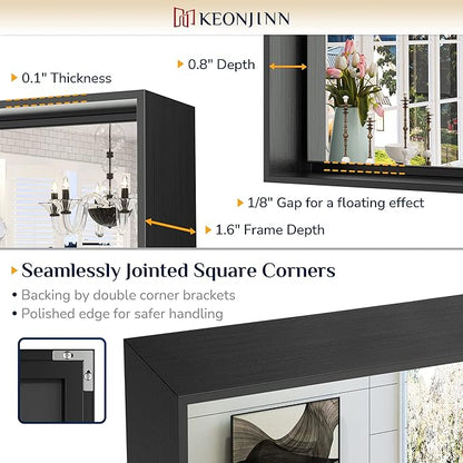 Keonjinn Black Framed Bathoom Mirror 55 x 30 Inch Large Rectangle Vanity Wall Mirror for Over Sink Metal Frame Rectangular Bathroom Mirror Brushed Black Modern Farmhouse Mirror(Horizontal/Vertical)
