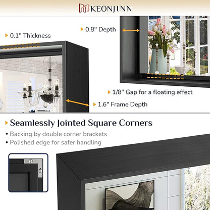 Keonjinn Black Bathroom Mirror 48” x 40” Wall Mirror for Bathroom Vanity Large Metal Frame Rectangle Mirror for Over Sink Rectangular Farmhouse Square Corner Framed Mirror(Horizontal/Vertical)