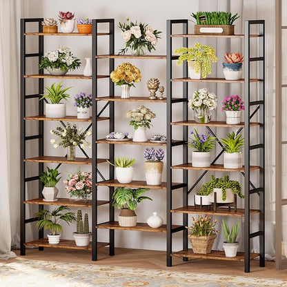 IRONCK Bookshelves 6 Tiers Triple Wide Industrial Bookshelf, Large Etagere Bookshelf Open Display Shelves with Metal Frame for Living Room Bedroom Home Office