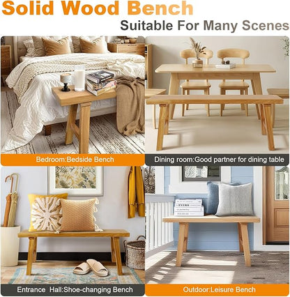 Farmhouse Solid Wood Bench: Long Rustic Indoor Narrow Wooden Bench for Entryway,Living Room, Dining Room,End of Bed,Hallway (47" Lx10 Wx18 H)
