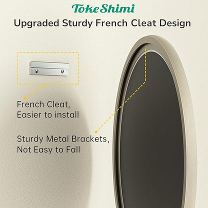 TokeShimi 18 in Round Brushed Nickel Mirror Bathroom, Shatterproof Bathroom Vanity Mirror Circle, 18x18 Silver Round Mirrored Farmhouse Aluminum for Entryway, Bedroom, Restroom, Vanity, Living Room