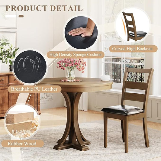 COLAMY Farmhouse Dining Chairs Set of 6, Upholstered Kitchen Chairs with Ladder Back, Modern Wood Side Dining Room Chairs with Wooden Legs for Dinner Rustic Restaurant, Darkbrown