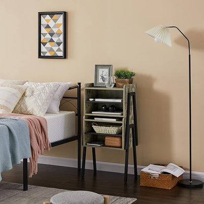 VECELO Night Stand Industrial End Table,Bedside Table with 2-Tier Open Storage Compartments for Bedroom, Living Room and Small Spaces