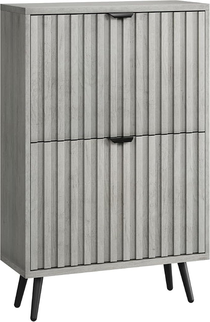 Smuxee Shoe Cabinet with 2 Flip Drawers, 23.6" Grey Hidden Shoe Storage Cabinet with Fluted Design, Freestanding Shoe Organizer Cabinet for Entryway, Hallway, Living Room, Closet