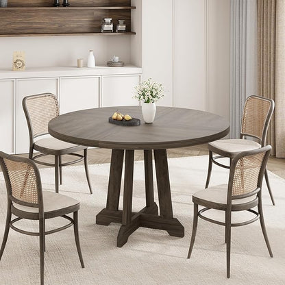 GarveeHome Round Dining Table for 4,Kitchen Dining Room Circle Dinner Pedestal Table,Space Saving Wood Kitchen & Dining Room Furniture,Grey 47-inch Diameter