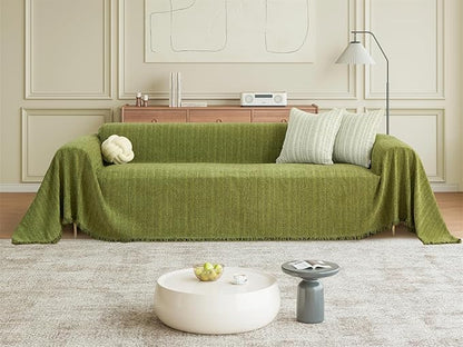 Nobildonna Sofa Cover Washable Soft Thicken Chenille Couch Cover with Tassel,Waterproof Sofa Slipcovers for 2 Cushion Couch,Loveseat,Futon Couch Furniture Protector Pet-Friendly,Yellow Green 71"x102"