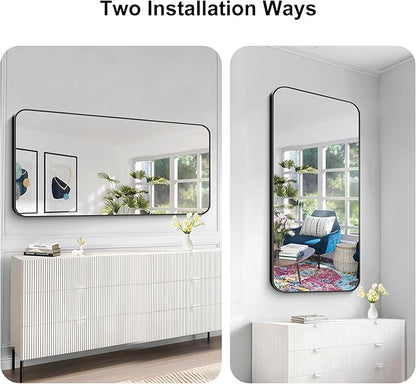 KOCUUY 60"x30" Large Rectangle Vanity Mirror, Black Metal Frame Mirror with Rounded Corner, Modern Design of Upgraded Shatterproof Glass for Bathroom, Bedroom, Living Room, Entryway