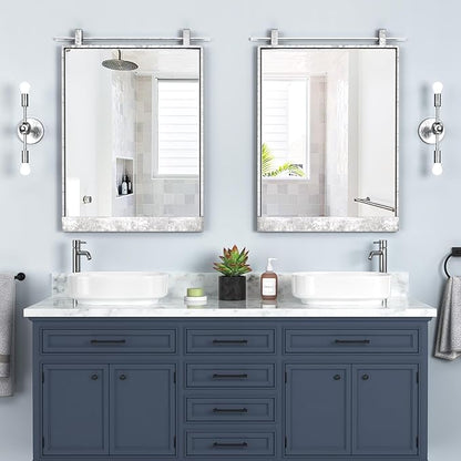 16x24 Inch Rectangle Bathroom Vanity Mirror for Wall Mounted Over Sink Farmhouse Rustic Frame Barn Door Mirrors Silver Foyer Entryway Decor
