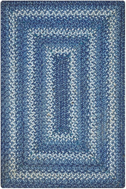 Denim Blue Small Braided Rugs, 2x3' Rectangle - Handmade with Jute, Coastal Country Decor, Perfect for Laundry Rooms, Bathrooms and Entryways - Durable and Easy to Clean