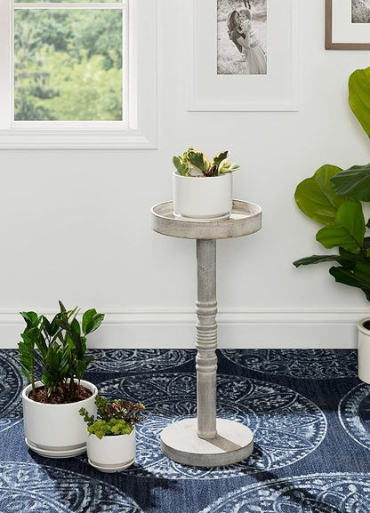 Kate and Laurel Bellport Farmhouse Drink Table, 10 x 10 x 22, Gray, Decorative Coastal Cocktail Table with Round Tabletop and Colonial Base for Farmhouse Decor