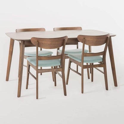 Christopher Knight Home Idalia 60" Rectangular Dining Set, 5-Pcs Set, Natural Walnut / Mint