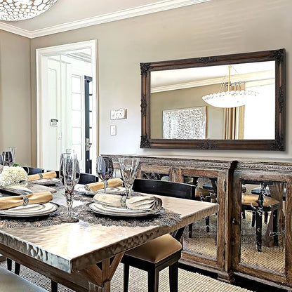 Large Bronze Mirror, 53''x29.5''Vintage Mirrors with Ornate Wooden Frame, Decorative Mirror for Living Room Dining Room Hallway, Horizontal/Vertical