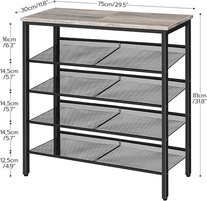 HOOBRO Shoe Rack for Entryway, 5-Tier Shoe Organizer with Adjustable Mesh Shelves, 16-20 Pairs of Shoes, Spacious Floor Mount, Metal, Industrial, Shoe Shelf for Closet, Greige BG12XJ01