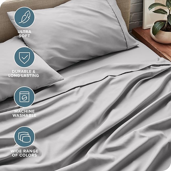 Bare Home California King Sheet Set - 1800 Ultra-Soft Microfiber Cal King Bed Sheets - Double Brushed - Deep Pockets - Easy Fit - 4 Piece Set - Bed Sheets (California King, Light Grey)