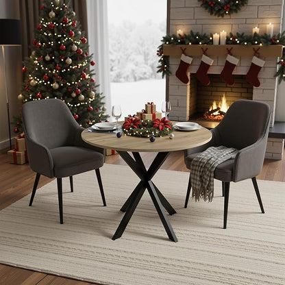 31.5" Round Dining Table for 4, Modern Small Dinner Table Farmhouse Round Kitchen Tables with Metal Legs for Dining Room, Kitchen, Living Room, Rustic Brown & Black