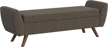 HomePop Modern Storage Bench with Wood Legs Home Décor|Bench with Storage for Living Room & Bedroom - Dark Brown Boucle