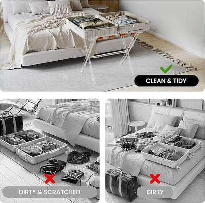 Sumerflos Acrylic Luggage Rack for Guest Room - Foldable Suitcase Stand with Leather Straps for Bedroom Living Room Hotel Heavy-Duty, Holds up to 50-100 lb lightweight Space Saving (Orange & Handle - 1 Pcs)