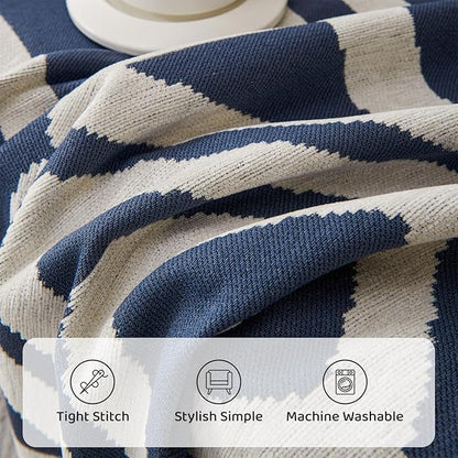 STACYPIK Boho Chenille Couch Cover, Blue Jacquard Sofa Cover for 3 Cushion Couch, Reversible Furniture Protector, Anti Slip Geometric Couch Covers for Sectional, Loveseat Cover Pet-Friendly-71X134IN