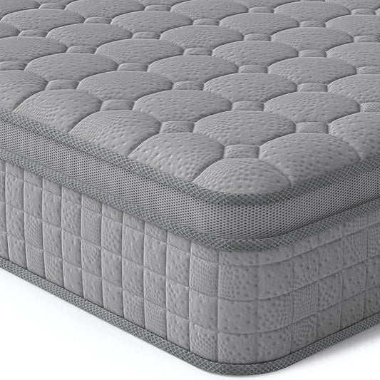 Vesgantti Full Mattress 10 Inch Innerspring Multilayer Hybrid Full Mattresses - Ergonomic Design with Memory Foam and Pocket Spring Mattress Full Size, Medium Firm Feel, Grey