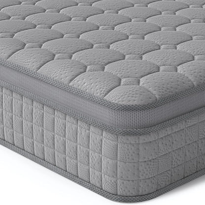 Vesgantti 10 Inch Multilayer Hybrid Queen Mattress - Multiple Sizes & Styles Available, Ergonomic Design with Memory Foam and Pocket Spring, Medium Firm Feel, Grey