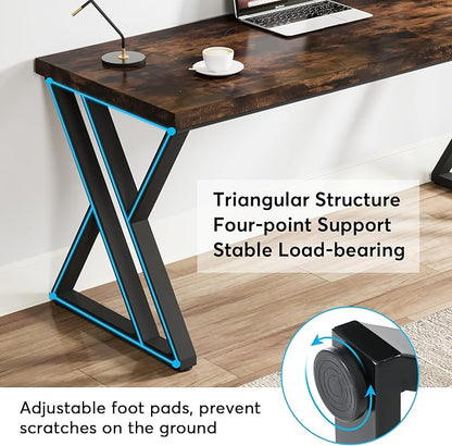 Tribesigns Writing Computer Desk, 55 inch Heavy Duty Study Desk with Z-Shaped Metal Leg, Modern Simple Home Office Computer Desk, Rustic Brown