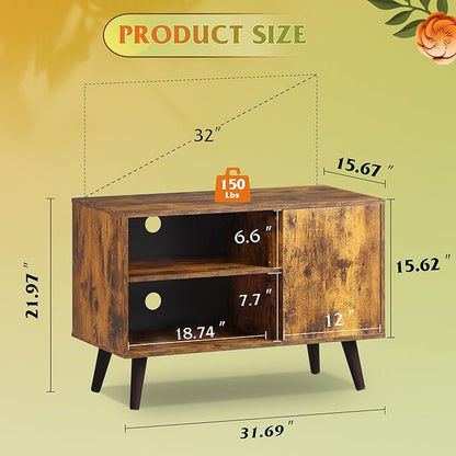 WLIVE TV Stand for 40 Inch TVs, Small Entertainment Center with Storage Cabinet, Mid-Century Modern TV Stands for Living Room and Bedroom, 32" TV Console, Brown