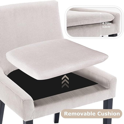 COLAMY Modern Dining Chairs Set of 2, Upholstered Corduroy Accent Side Leisure Chairs with Mid Back and Wood Legs for Living Room/Dining Room-Beige