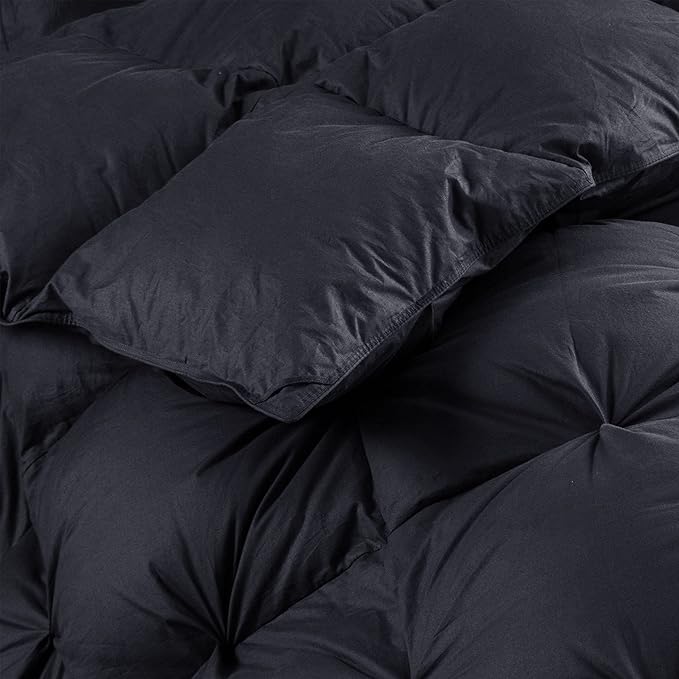 Luxurious All-Season Goose Down Feather Fiber Comforter Super King Size Duvet Insert (120x120), Exquisite Pinch Pleat Design- Black, Premium Baffle Box, 100% Egyptian Cotton Cover, 85 oz. Fill Weight