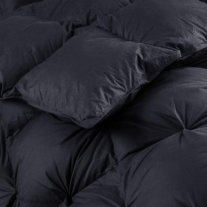 Luxurious All-Season Goose Down Feather Fiber Comforter Oversize Queen Duvet Insert (98x98), Exquisite Pinch Pleat Design- Black, Premium Baffle Box, 100% Egyptian Cotton Cover, 70 oz. Fill Weight