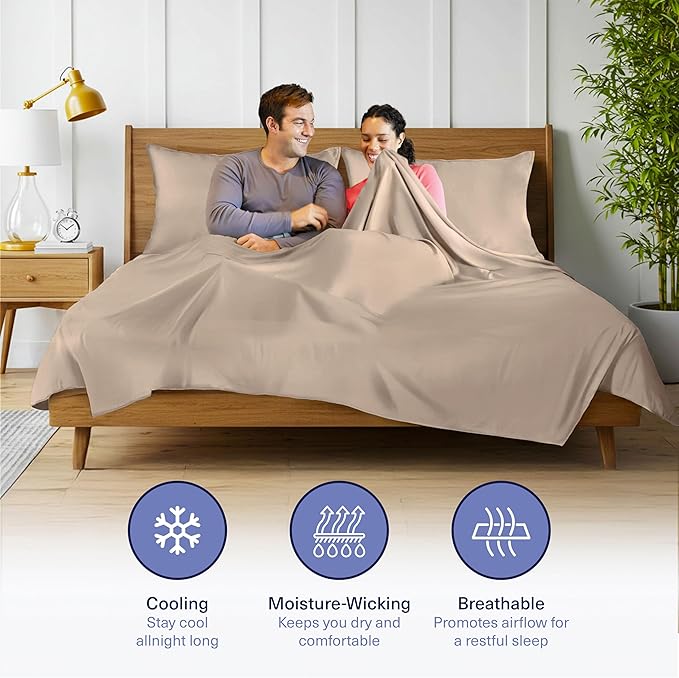 Kickoff Viscose Bamboo Sheets Full Size 4-pc 100% Organic Bamboo Viscose Bed Cooling Sheets Full Size Set Cool Bedding for hot Sleepers Sheet, Flat, Fitted, Pillowcases (Iced Latte, F)