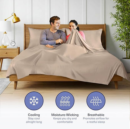 Kickoff Viscose Bamboo Sheets Full Size 4-pc 100% Organic Bamboo Viscose Bed Cooling Sheets Full Size Set Cool Bedding for hot Sleepers Sheet, Flat, Fitted, Pillowcases (Iced Latte, F)