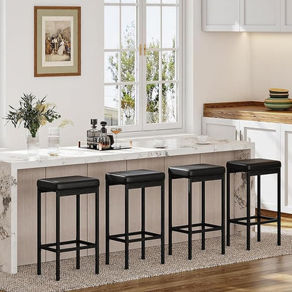 HOOBRO Bar Stools, Set of 4 Bar Chairs, 24.8-Inch Height Stools, Breakfast Bar Stools, Kitchen Stools, 2" Thick Upholstery, for Kitchen, Dining Room, Cafe, Bar Counter, Black BB21BYP401
