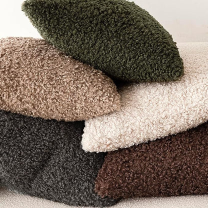 Foindtower 2 Pieces 18x18 Inch Olive Green, Faux Fur Throw Pillow Cover Accent Sherpa Furry Pillow Covers Fuzzy Soft Pillowcases Cozy Sheepskin Decorative Fleece Cushion Case for Bed Couch Living Room