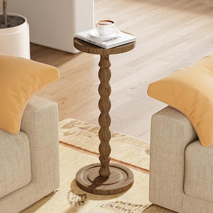Solid Wood Drink Table, Rubber Wood‌ Small Round Side Table for Small Spaces, Martini Tables, Pedestal End Tables for Living Room, Bedroom, Corners, and Office (Brown, 9.4 inch)